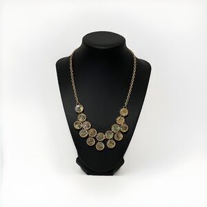 Beautiful Vintage Iridescent Bib Statement Gold Tone Necklace